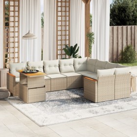 Set Divano da Giardino 10 pz con Cuscini Beige in Polyrattan