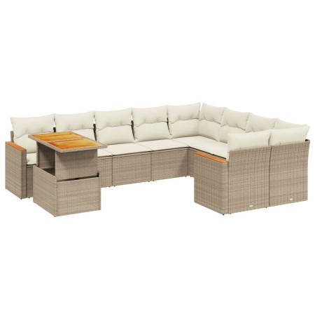 Set Divano da Giardino 10 pz con Cuscini Beige in Polyrattan