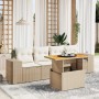 Set Divano da Giardino 5 pz con Cuscini Beige in Polyrattan