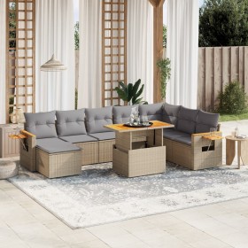 Set Divano da Giardino 8 pz con Cuscini Beige in Polyrattan