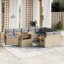 Set Divano da Giardino 10 pz con Cuscini Beige in Polyrattan