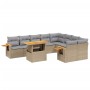 Set Divano da Giardino 10 pz con Cuscini Beige in Polyrattan