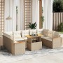 Set Divano da Giardino 10 pz con Cuscini Beige in Polyrattan