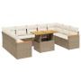 Set Divano da Giardino 10 pz con Cuscini Beige in Polyrattan