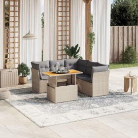 Set Divano da Giardino 5 pz con Cuscini Beige in Polyrattan