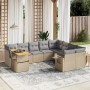 Set Divano da Giardino 10 pz con Cuscini Beige in Polyrattan