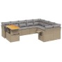 Set Divano da Giardino 10 pz con Cuscini Beige in Polyrattan