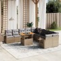 Set Divani da Giardino 11 pz con Cuscini Beige in Polyrattan