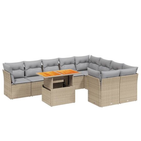 Set Divano da Giardino 10 pz con Cuscini Beige in Polyrattan