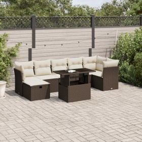 Set Divani da Giardino 8 pz con Cuscini Marrone in Polyrattan