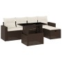 Set Divano da Giardino 6 pz con Cuscini Marrone in Polyrattan