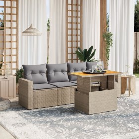 Set Divano da Giardino 5 pz con Cuscini Beige in Polyrattan