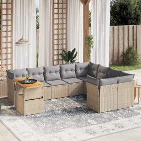 Set Divano da Giardino 10 pz con Cuscini Beige in Polyrattan