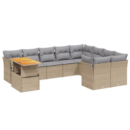 Set Divano da Giardino 10 pz con Cuscini Beige in Polyrattan