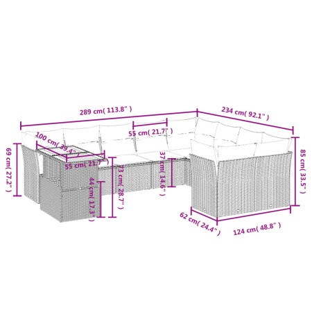 Set Divano da Giardino 10 pz con Cuscini Beige in Polyrattan