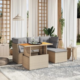 Set Divano da Giardino 6 pz con Cuscini Beige in Polyrattan