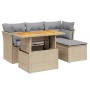 Set Divano da Giardino 6 pz con Cuscini Beige in Polyrattan