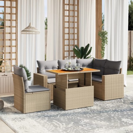 Set Divano da Giardino 6 pz con Cuscini Beige in Polyrattan