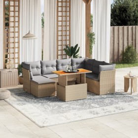 Set Divano da Giardino 8 pz con Cuscini Beige in Polyrattan