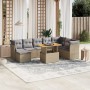 Set Divano da Giardino 9 pz con Cuscini Beige in Polyrattan