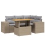 Set Divano da Giardino 5 pz con Cuscini Beige in Polyrattan