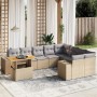 Set Divano da Giardino 10 pz con Cuscini Beige in Polyrattan