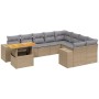 Set Divano da Giardino 10 pz con Cuscini Beige in Polyrattan