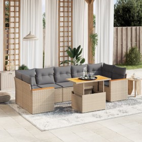 Set Divano da Giardino 8 pz con Cuscini Beige in Polyrattan