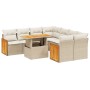 Set Divano da Giardino 9 pz con Cuscini Beige in Polyrattan