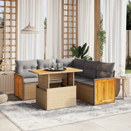 Set Divano da Giardino 6 pz con Cuscini Beige in Polyrattan