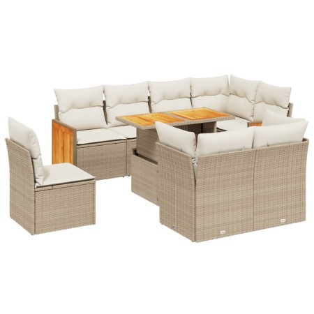 Set Divano da Giardino 9 pz con Cuscini Beige in Polyrattan