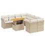 Set Divano da Giardino 9 pz con Cuscini Beige in Polyrattan