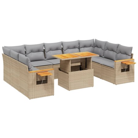 Set Divani da Giardino 11 pz con Cuscini Beige in Polyrattan