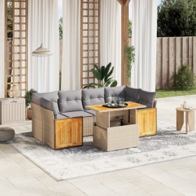 Set Divani da Giardino 7 pz con Cuscini Beige in Polyrattan