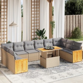 Set Divani da Giardino 11 pz con Cuscini Beige in Polyrattan