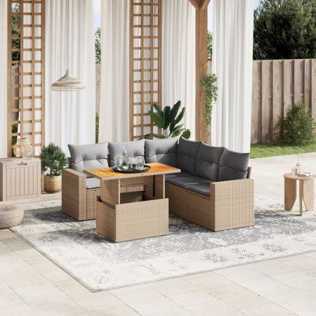 Set Divano da Giardino 6 pz con Cuscini Beige in Polyrattan