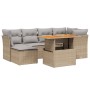 Set Divani da Giardino 7 pz con Cuscini Beige in Polyrattan