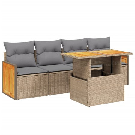 Set Divano da Giardino 5 pz con Cuscini Beige in Polyrattan