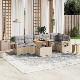 Set Divani da Giardino 7 pz con Cuscini Beige in Polyrattan