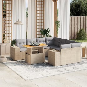 Set Divano da Giardino 9 pz con Cuscini Beige in Polyrattan