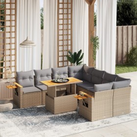 Set Divano da Giardino 9 pz con Cuscini Beige in Polyrattan