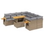 Set Divano da Giardino 9 pz con Cuscini Beige in Polyrattan