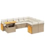 Set Divano da Giardino 10 pz con Cuscini Beige in Polyrattan