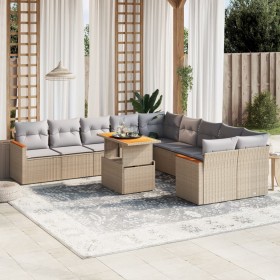 Set Divani da Giardino 11 pz con Cuscini Beige in Polyrattan