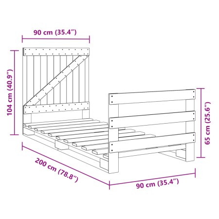 Giroletto con Testiera 90x200 cm in Legno Massello di Pino