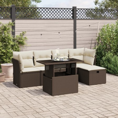 Set Divano da Giardino 6 pz con Cuscini Marrone in Polyrattan