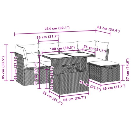 Set Divano da Giardino 6 pz con Cuscini Marrone in Polyrattan