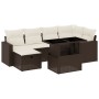 Set Divani da Giardino 7 pz con Cuscini Marrone in Polyrattan