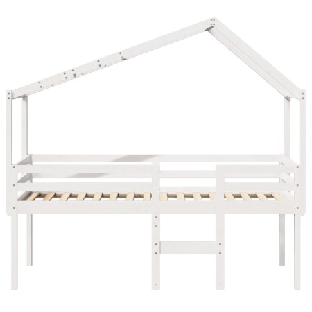 Letto a Soppalco con Tetto Bianco 75x190 cm in Legno di Pino