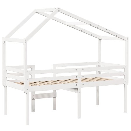 Letto a Soppalco con Tetto Bianco 75x190 cm in Legno di Pino